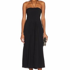 VINCE BLACK RUCHED HALTER RAYON BLEND MIDI DRESS SIZE XL $445